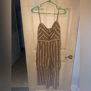 Astr Tan and White Jumpsuit